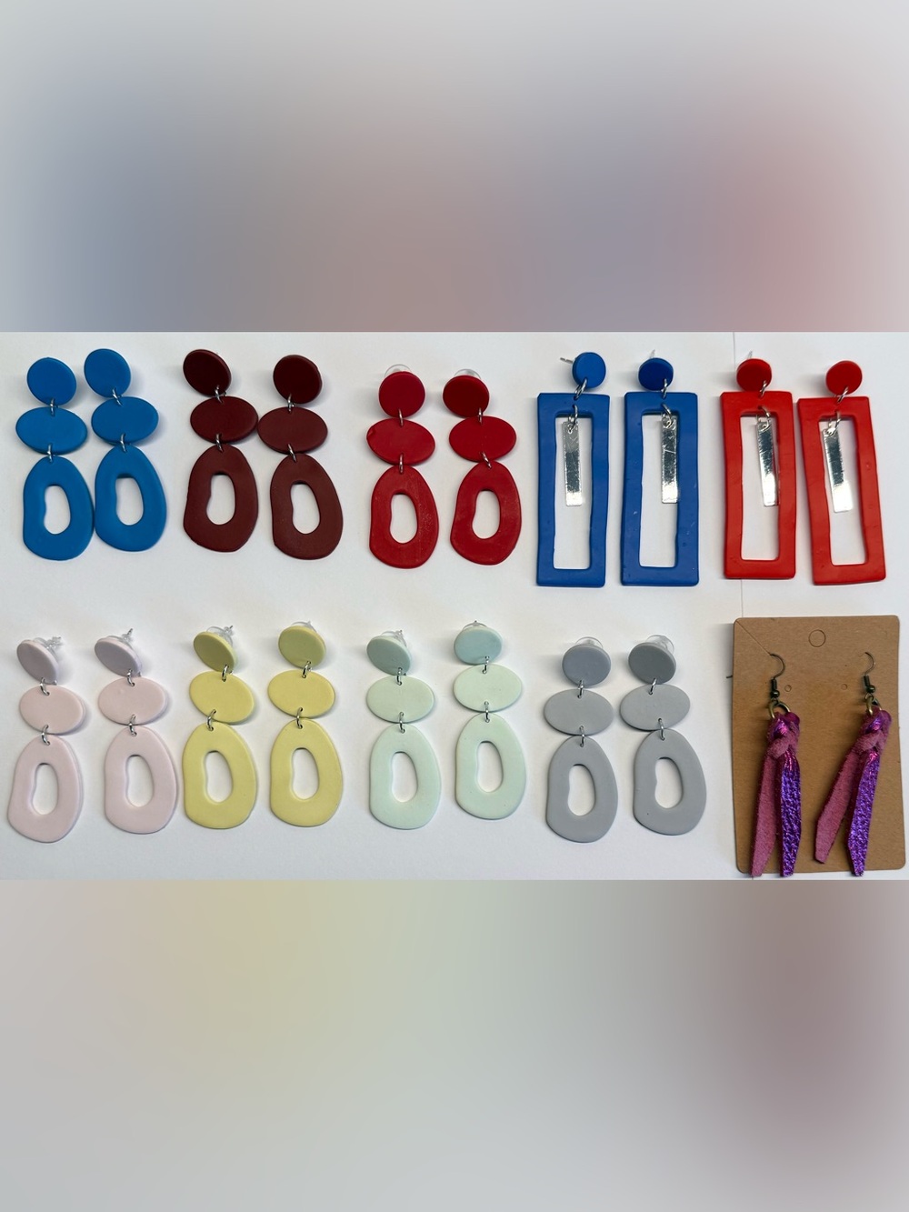 10 Pair Statement Earrings Bundle Polymer Clay & Leather Dangles